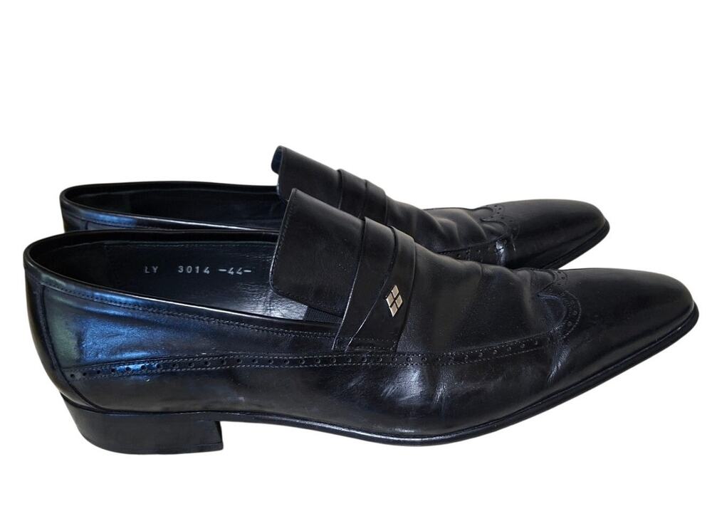 Fosco Mens Dress Shoes Loafers Sz 44/10.5 Black w/ Silver Hardware 3014